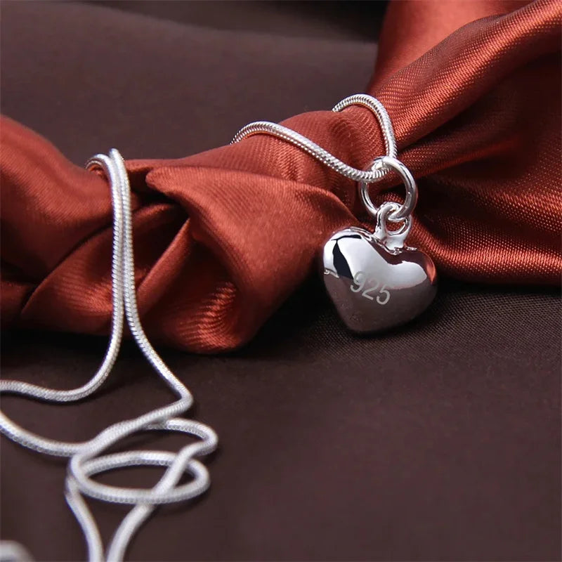 Collana con pendente a cuore piccolo in argento sterling 925 solido, catena a serpente da 16-30 pollici per donne, gioielli moda per matrimoni