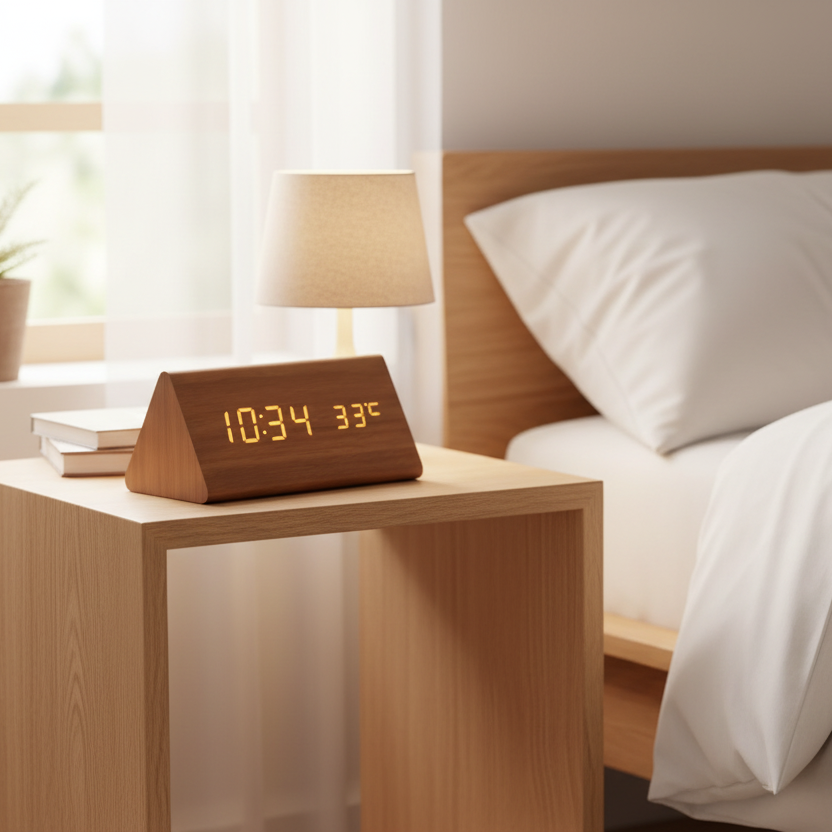 WOODSENSE – Orologio in legno LED con controllo vocale per un'elegante visualizzazione del tempo
