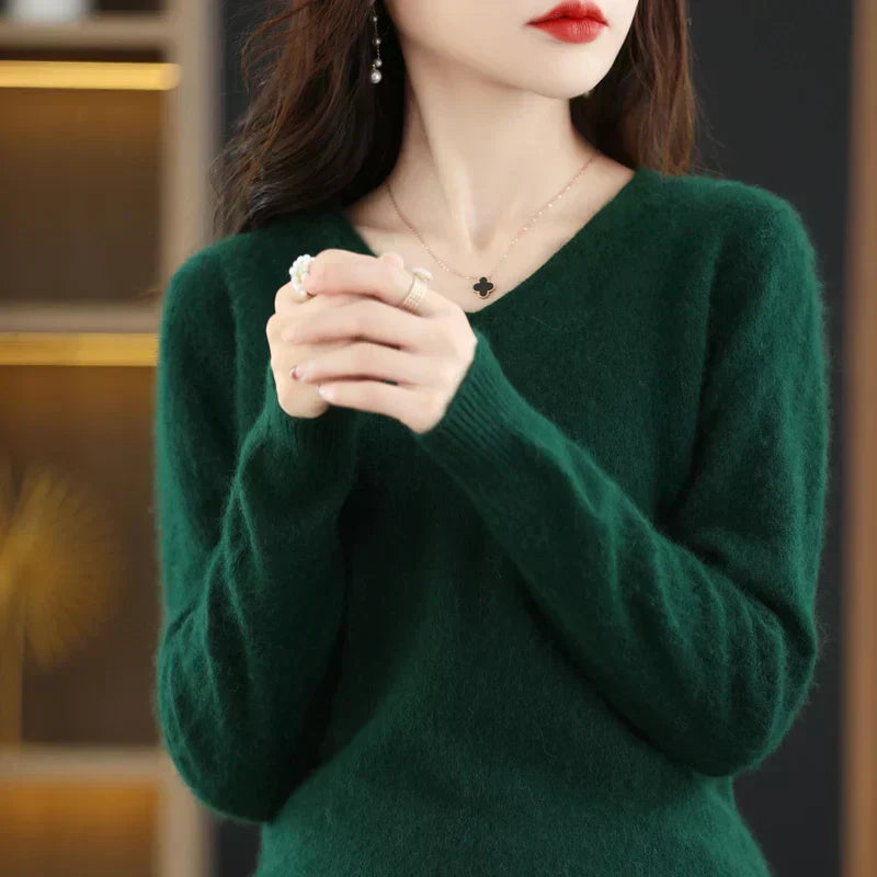 Maglione V in Cashmere Puro LunaWeave Con Vestibilità Slim Per Donne