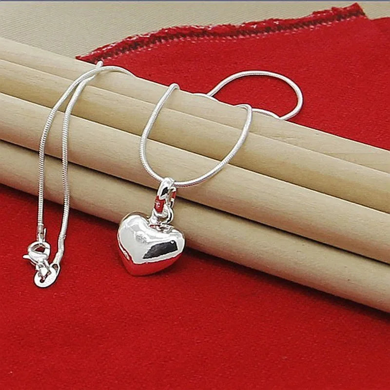 Collana con pendente a cuore piccolo in argento sterling 925 solido, catena a serpente da 16-30 pollici per donne, gioielli moda per matrimoni