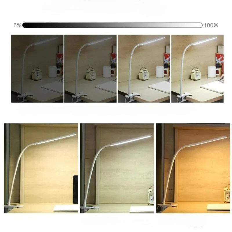Brehn | Lampada a clip LED LumaFlex | 3 colori di luce e 10 livelli di luminosità | Alimentazione USB | Braccio flessibile | Amico degli occhi e dimmerabile