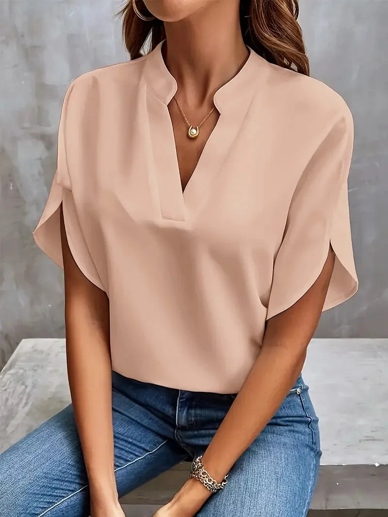Isalie – Elegante Blusa con Scollatura a V in Tessuto Fluido