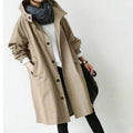 Trench coat impermeabile e resistente al vento per donne con cappuccio