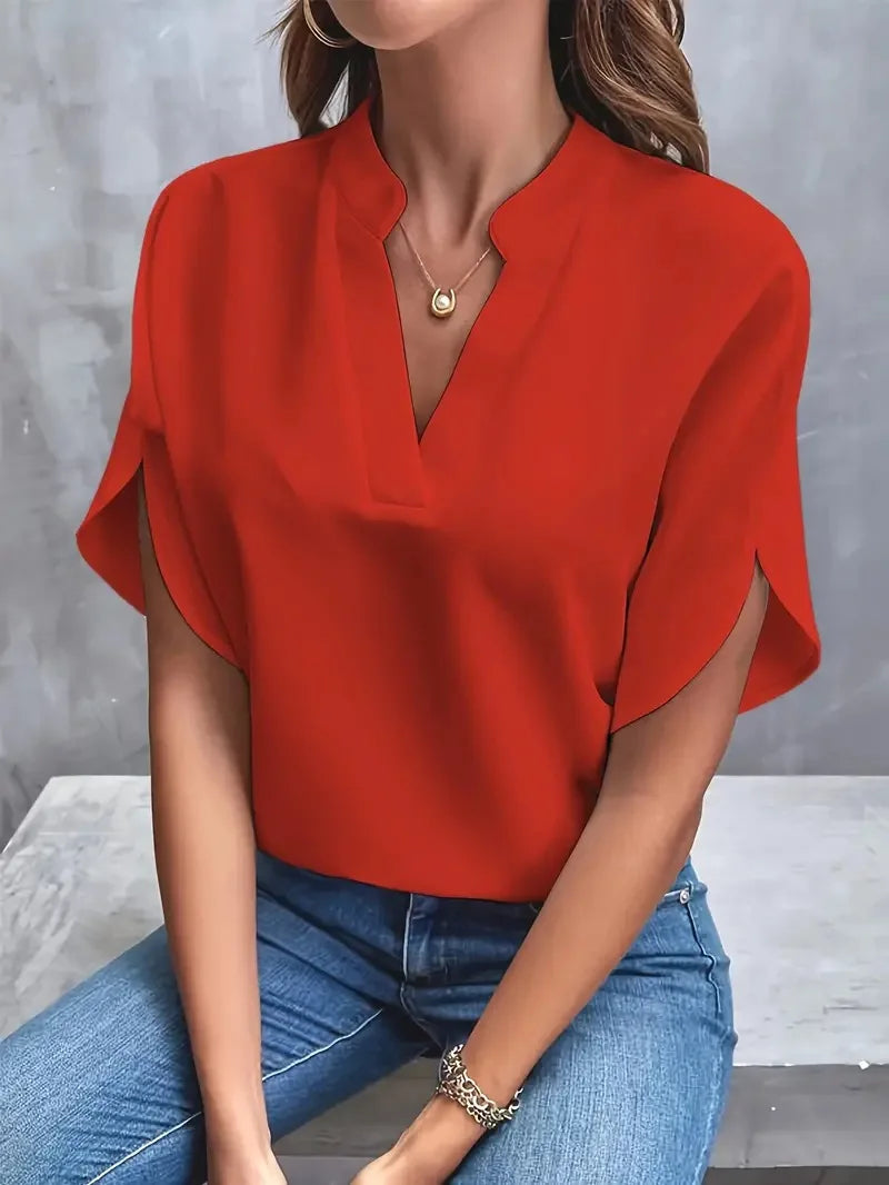 Isalie – Elegante Blusa con Scollatura a V in Tessuto Fluido