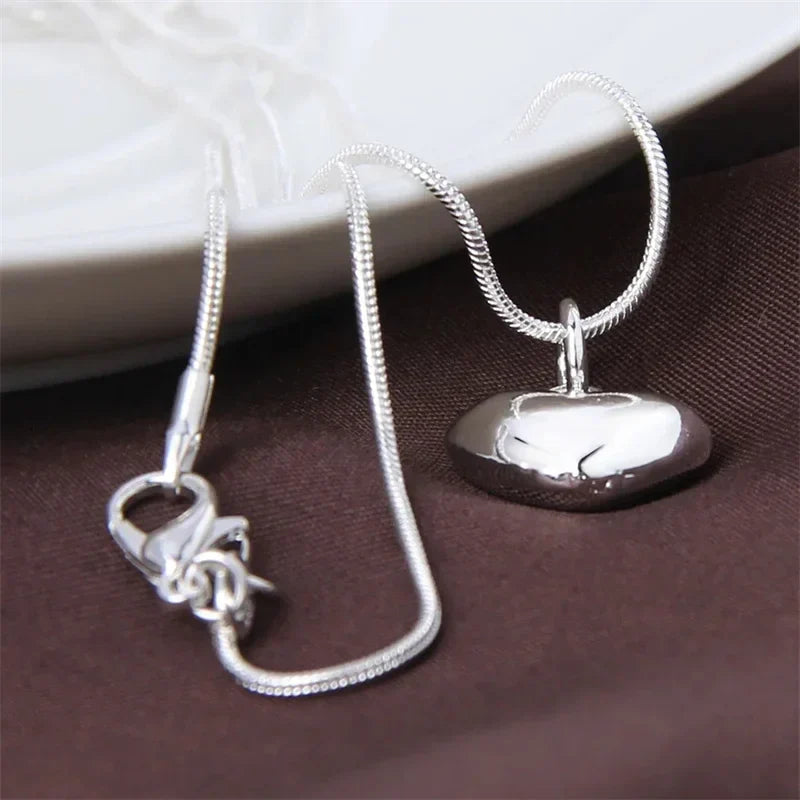 Collana con pendente a cuore piccolo in argento sterling 925 solido, catena a serpente da 16-30 pollici per donne, gioielli moda per matrimoni