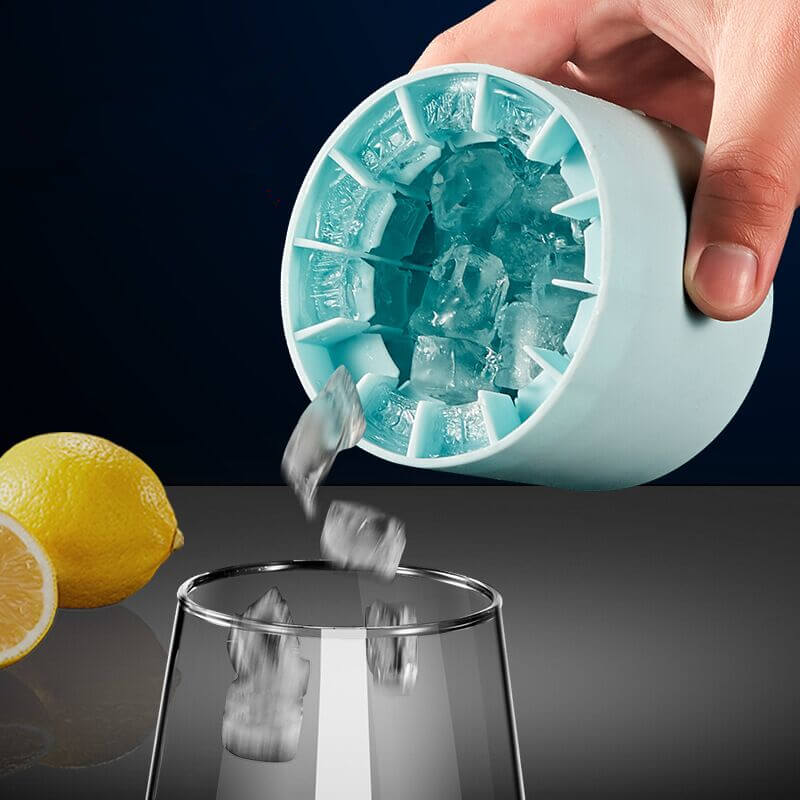 FrozenIce - Distributore di cubetti di ghiaccio portatile in silicone con coperchio