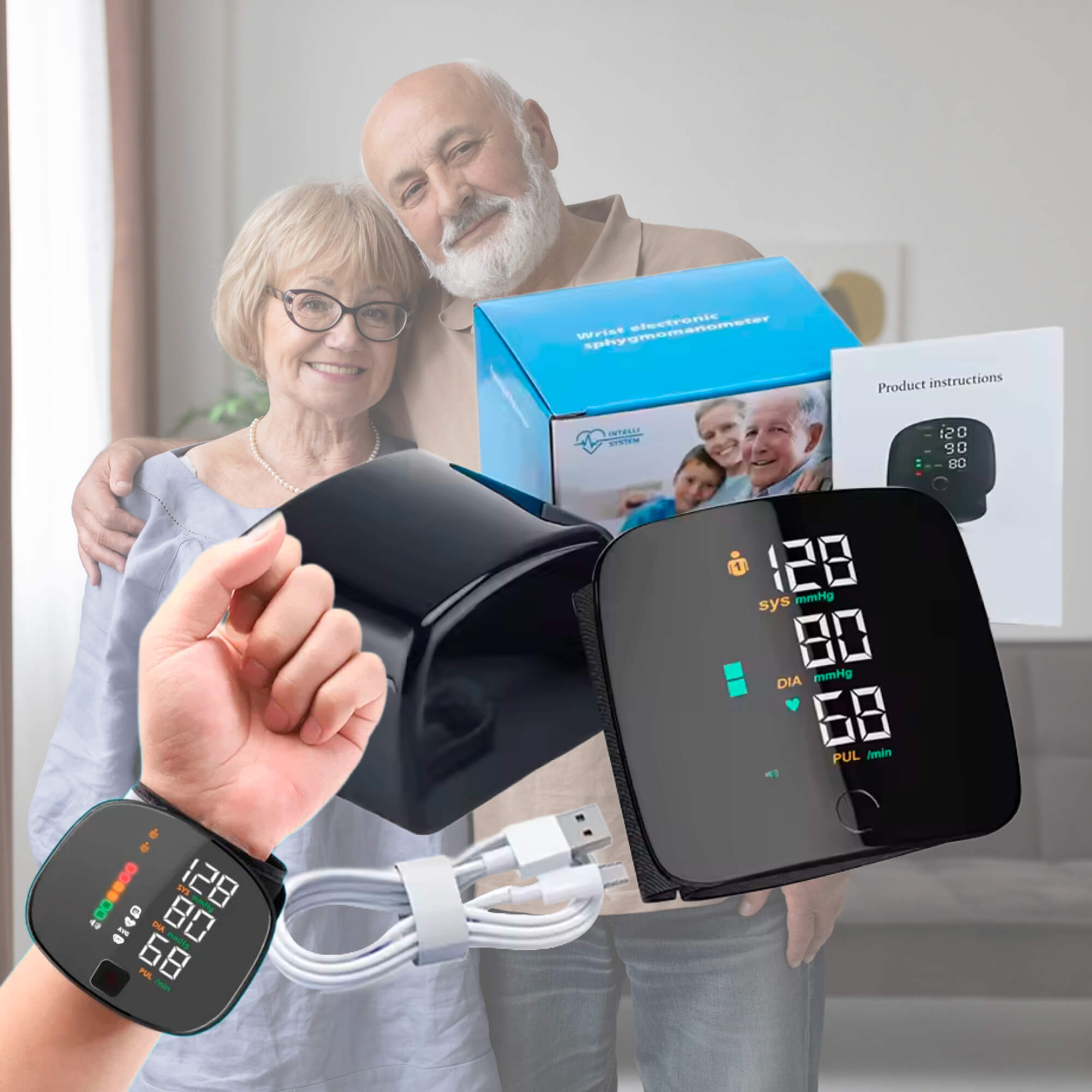 Smart monitor per la pressione sanguigna da polso – Sfigmomanometro elettronico portatile con messaggi vocali