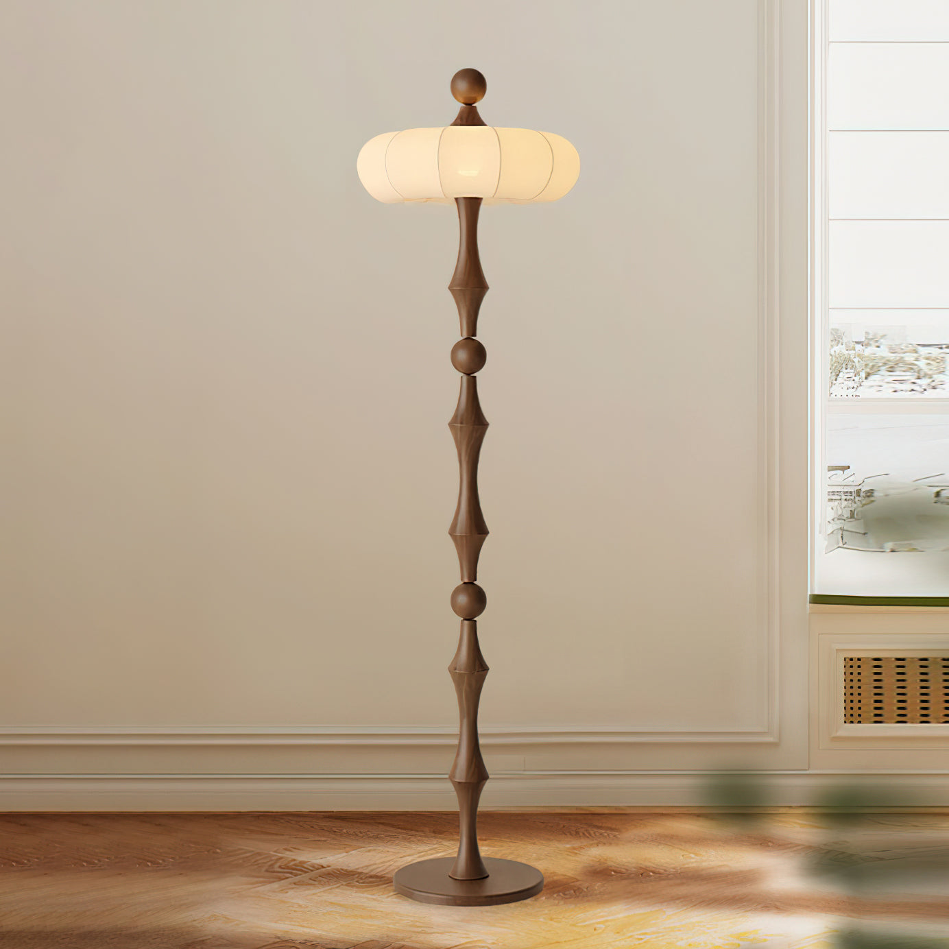 Lampada da terra in legno – Bianco naturale – 160 cm – Design moderno per soggiorni e angoli lettura