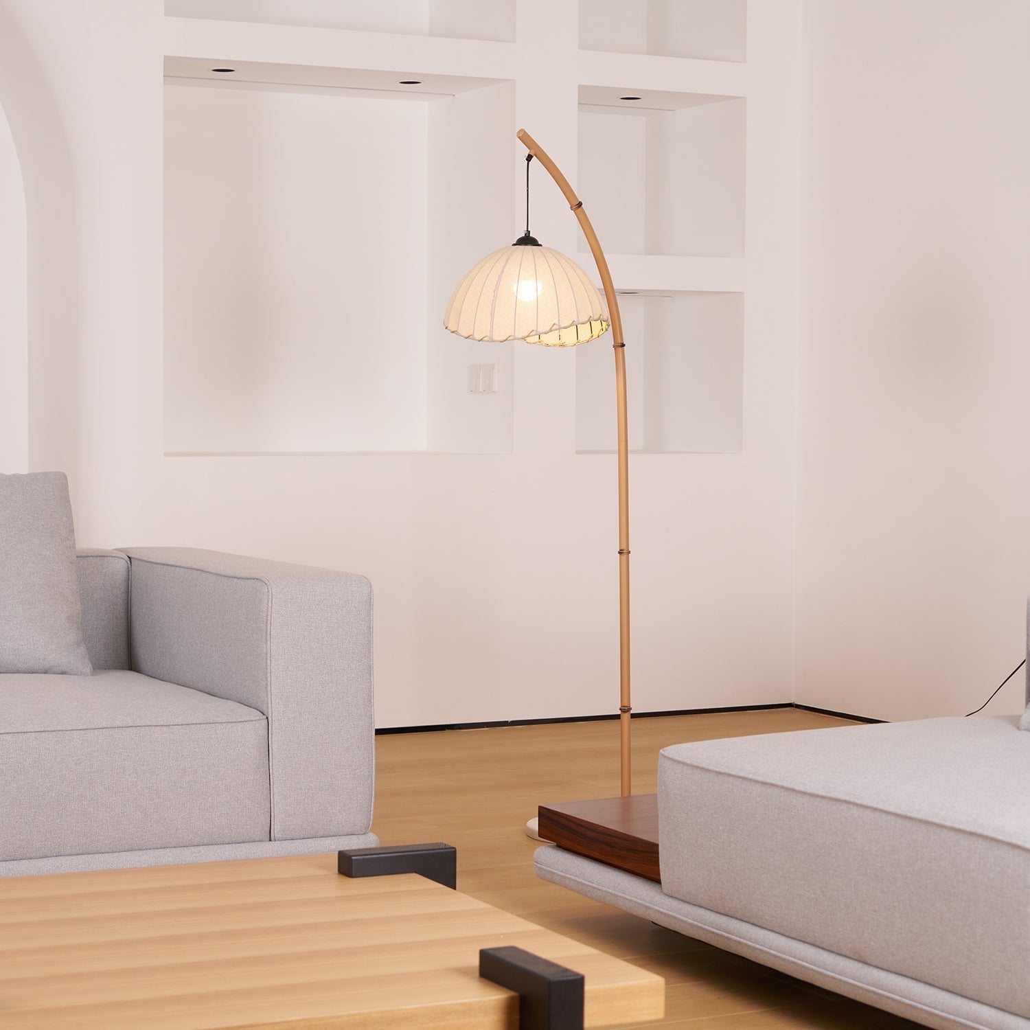 Lampada da terra Juremi – Bambù & Lino – Beige – 160 cm – Design scandinavo per soggiorno & illuminazione d'atmosfera