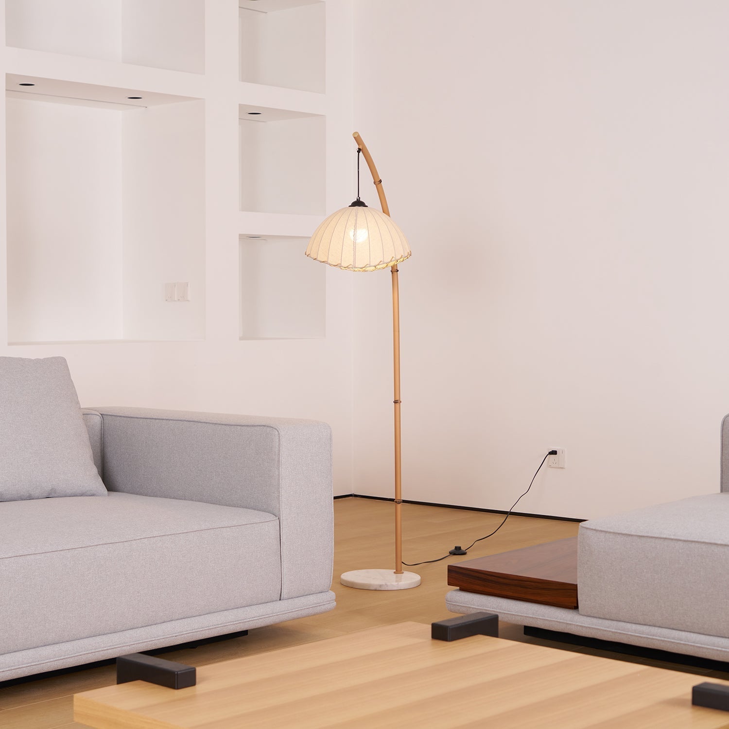 Lampada da terra Juremi – Bambù & Lino – Beige – 160 cm – Design scandinavo per soggiorno & illuminazione d'atmosfera
