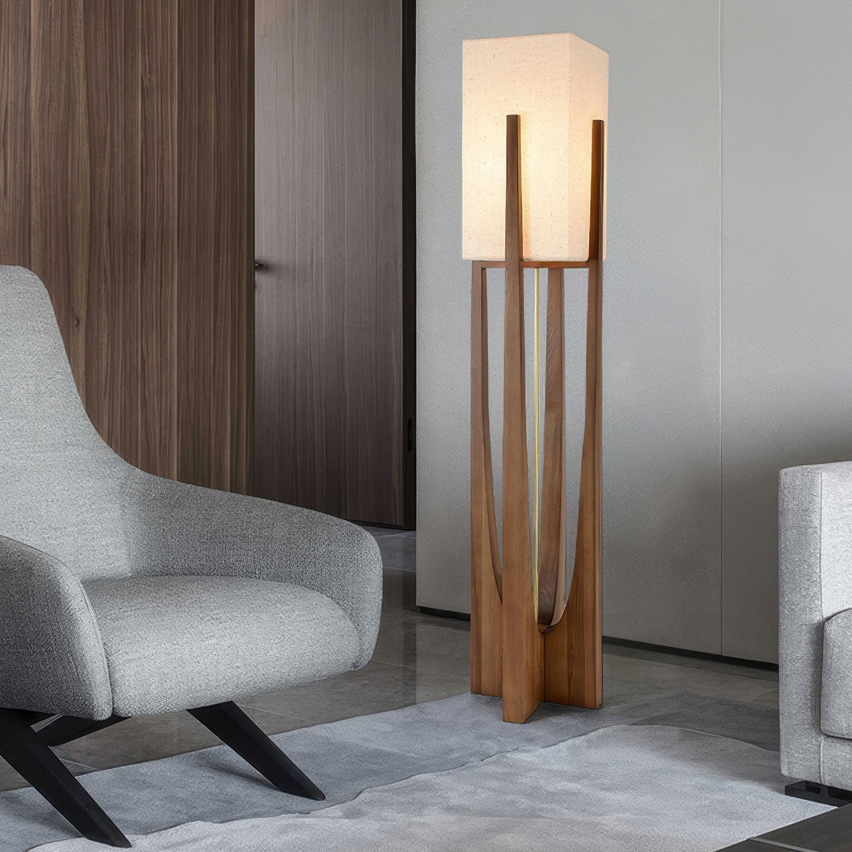 Lampada da terra – Legno & Tessuto – Naturale – 23×52 cm – Minimalista & Efficiente