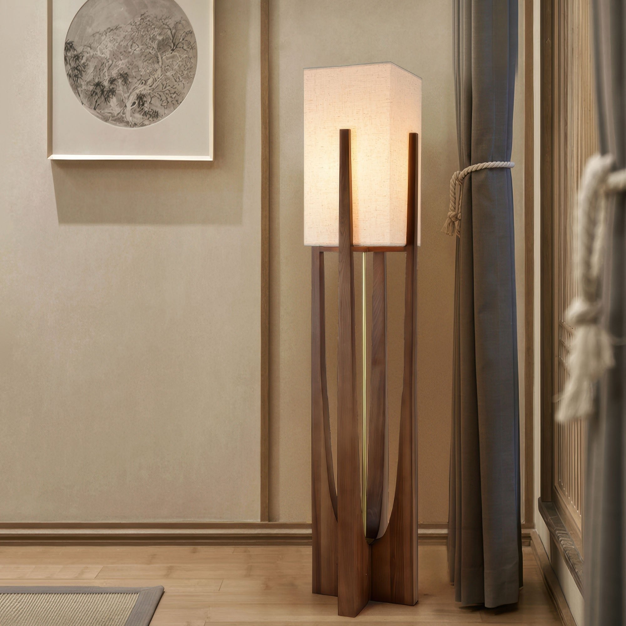 Lampada da terra – Legno & Tessuto – Naturale – 23×52 cm – Minimalista & Efficiente