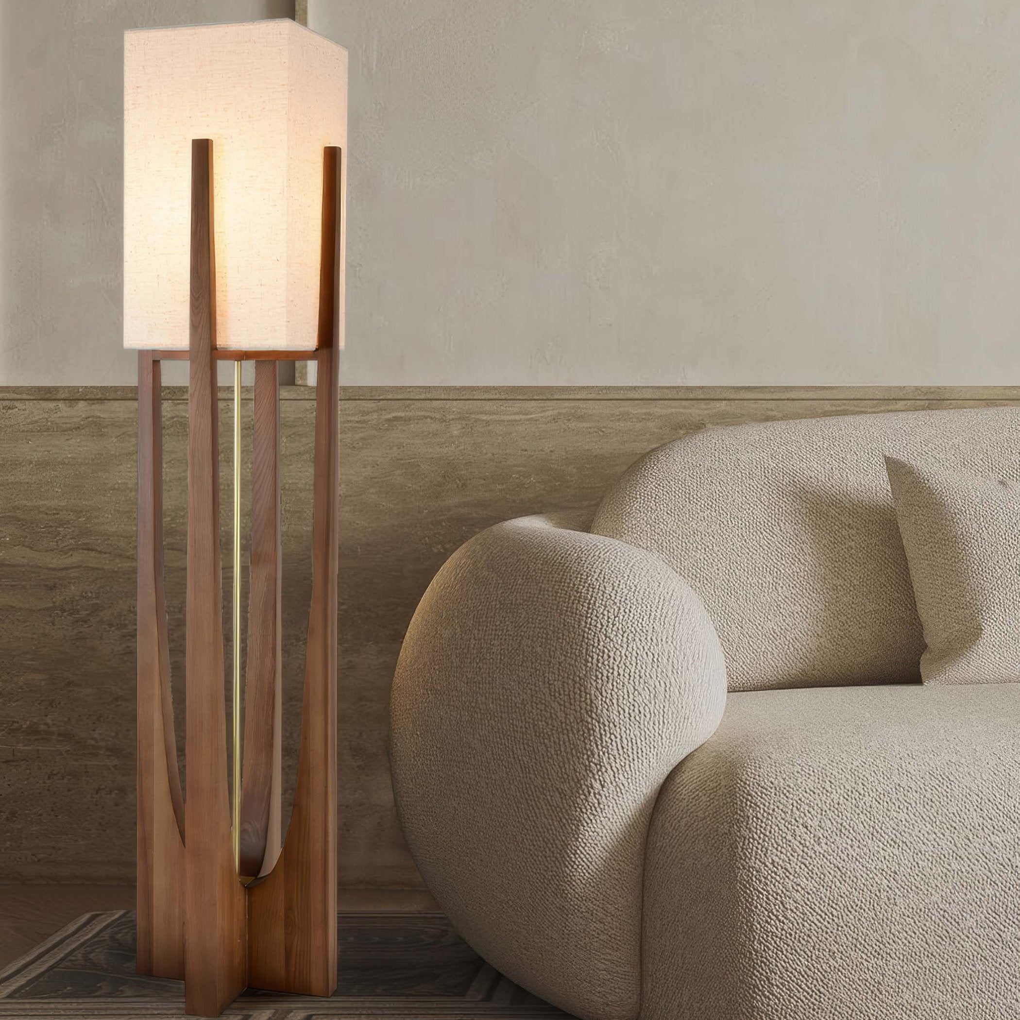 Lampada da terra – Legno & Tessuto – Naturale – 23×52 cm – Minimalista & Efficiente