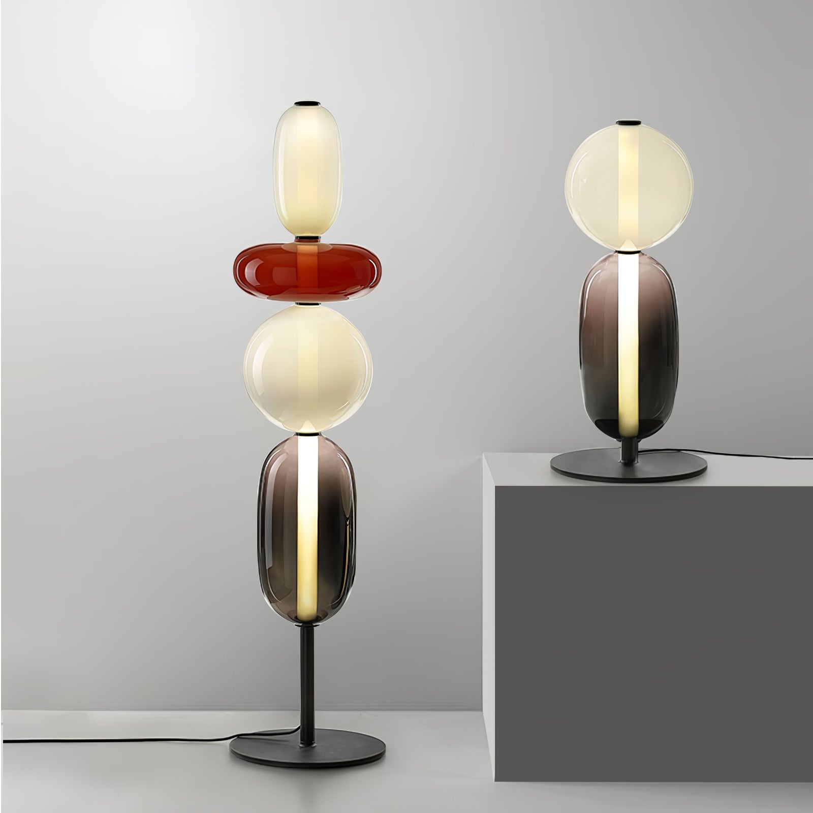Lampada da terra – Cristallo – Rosso/Bianco/Nero – 130/160 cm – Lampada da terra LED moderna per soggiorno