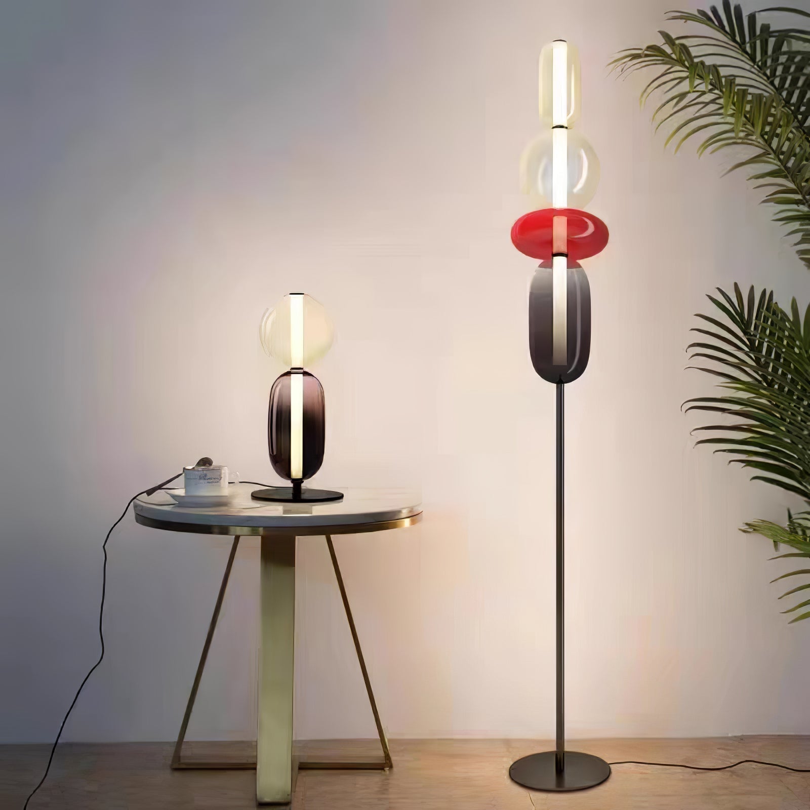 Lampada da terra – Cristallo – Rosso/Bianco/Nero – 130/160 cm – Lampada da terra LED moderna per soggiorno