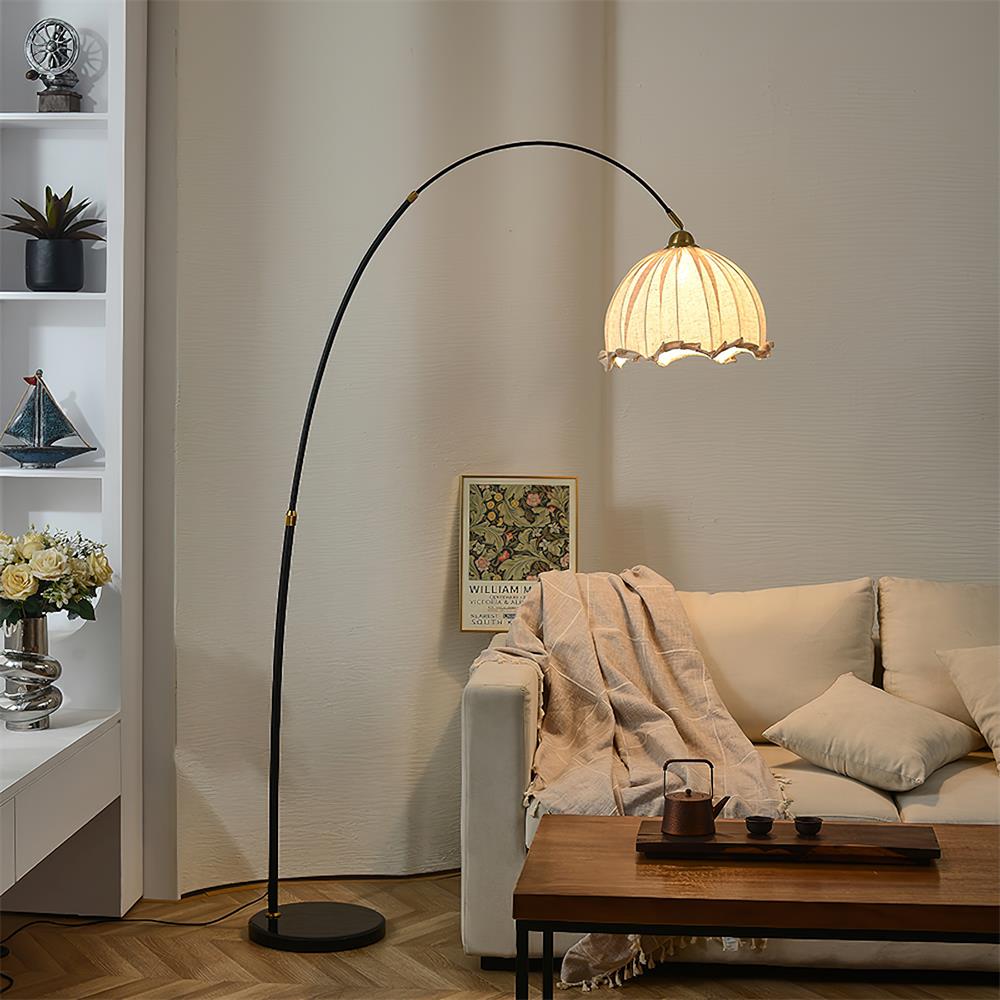 Lampada da terra – Tessuto – Nero – Lampada ad arco – Design elegante per il soggiorno