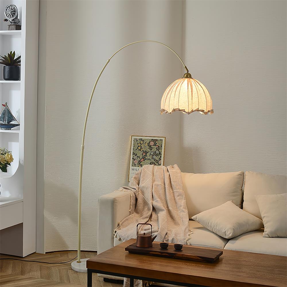 Lampada da terra – Tessuto – Nero – Lampada ad arco – Design elegante per il soggiorno