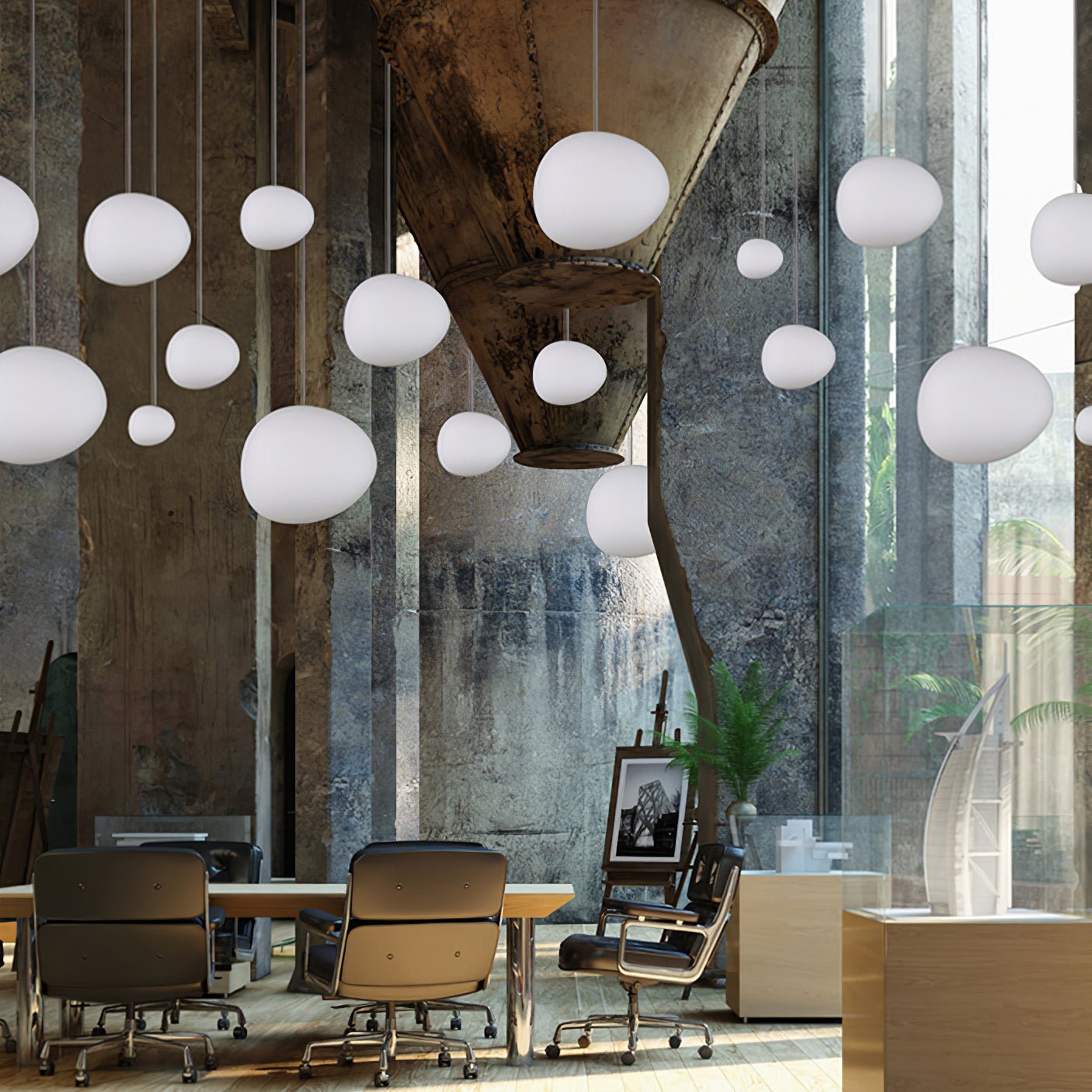 Telstone Lampada a sospensione – Vetro – Bianco – Ø30 cm – Design moderno