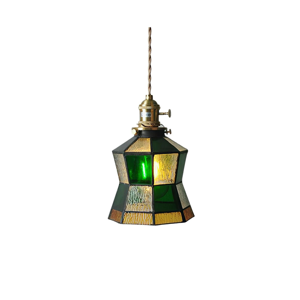 Lampada a sospensione Tiffany – Ottone & Vetro – Verde/Arancione – Lampada da pranzo per accenti eleganti