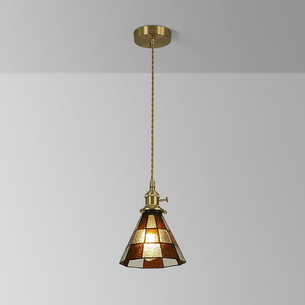 Lampada a sospensione Tiffany – Ottone & Vetro – Verde/Arancione – Lampada da pranzo per accenti eleganti