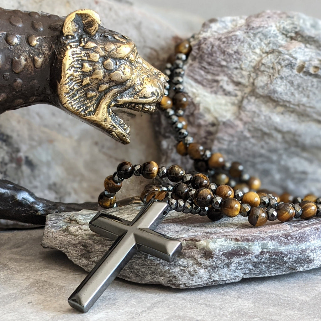 Collana Rosario da Uomo AstraVea con Perle di Occhio di Tigre e Lapislazzuli