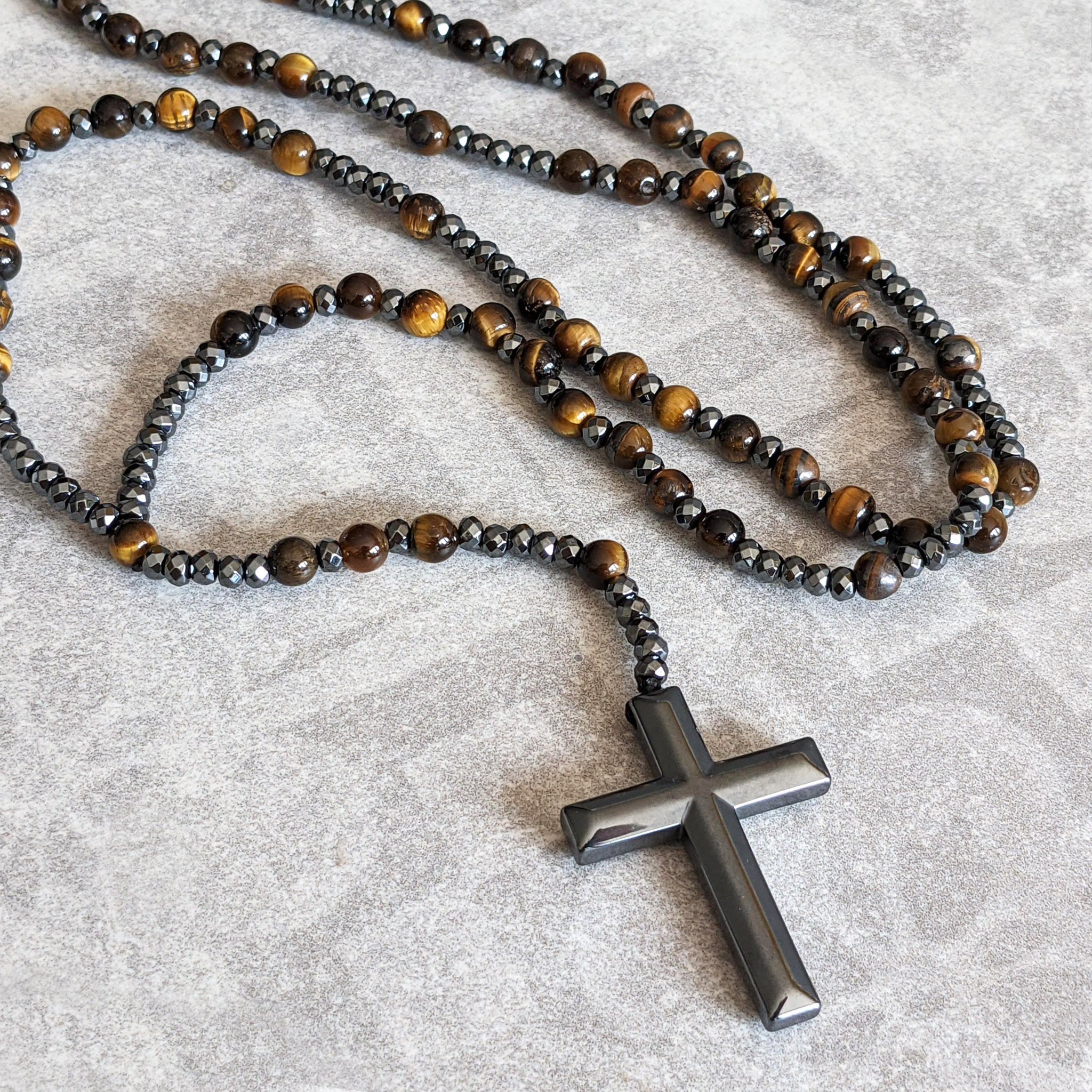 Collana Rosario da Uomo AstraVea con Perle di Occhio di Tigre e Lapislazzuli