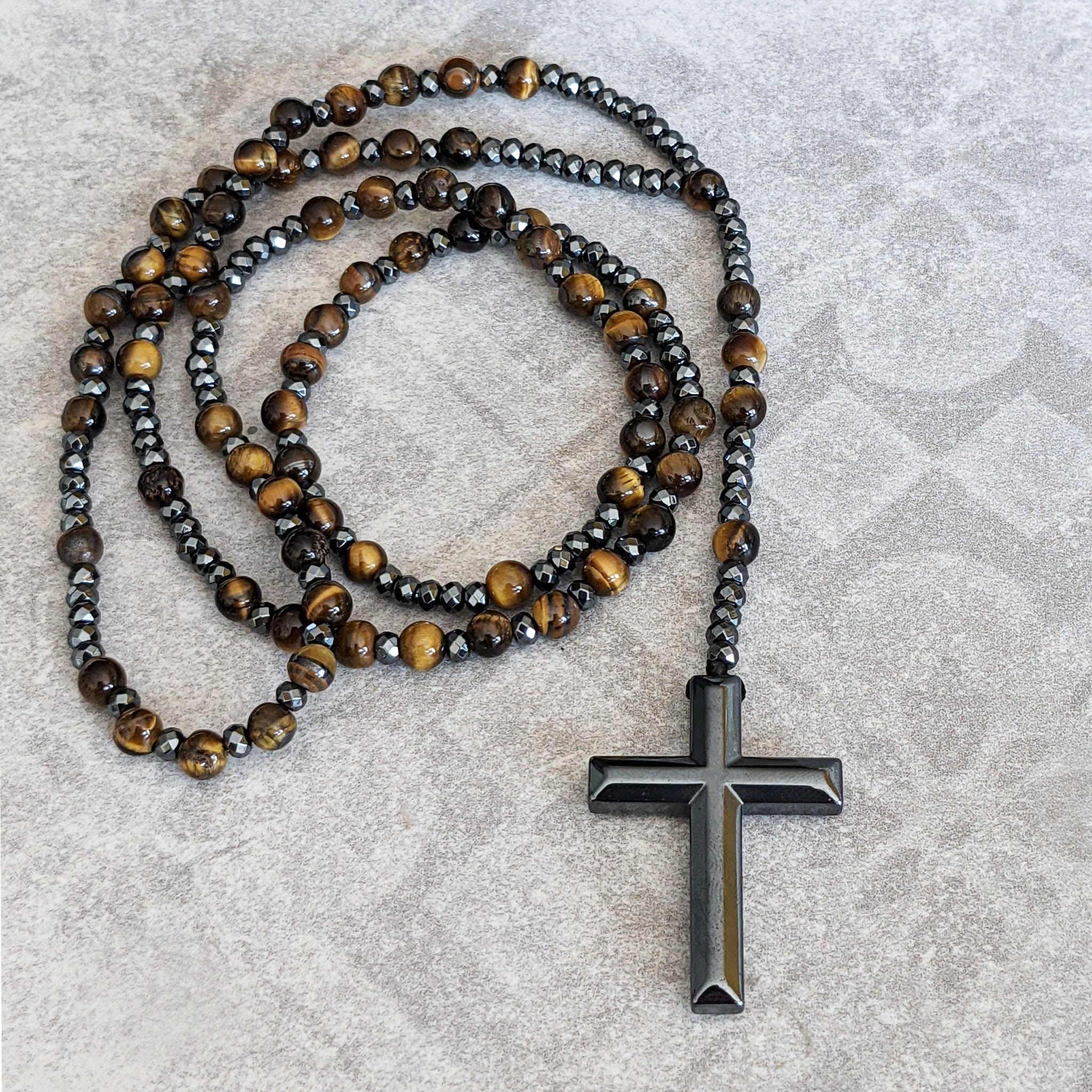 Collana Rosario da Uomo AstraVea con Perle di Occhio di Tigre e Lapislazzuli