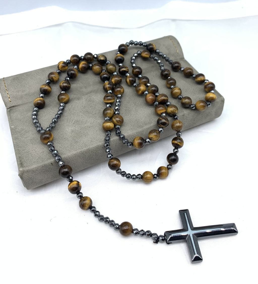 Collana Rosario da Uomo AstraVea con Perle di Occhio di Tigre e Lapislazzuli