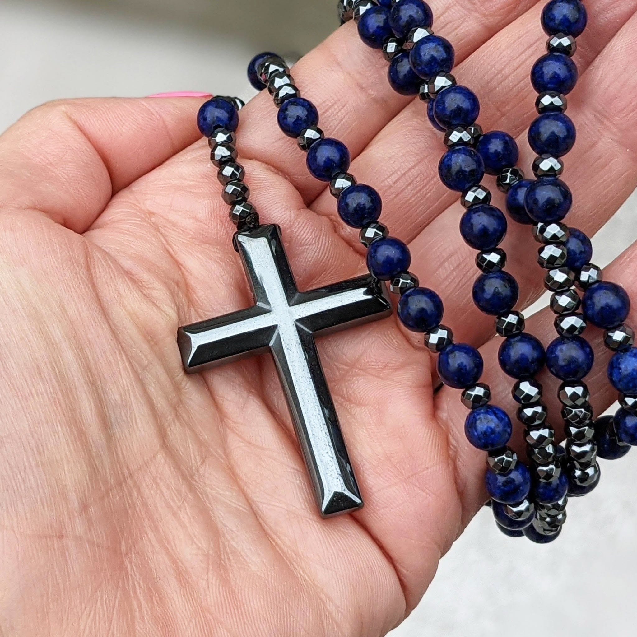Collana Rosario da Uomo AstraVea con Perle di Occhio di Tigre e Lapislazzuli