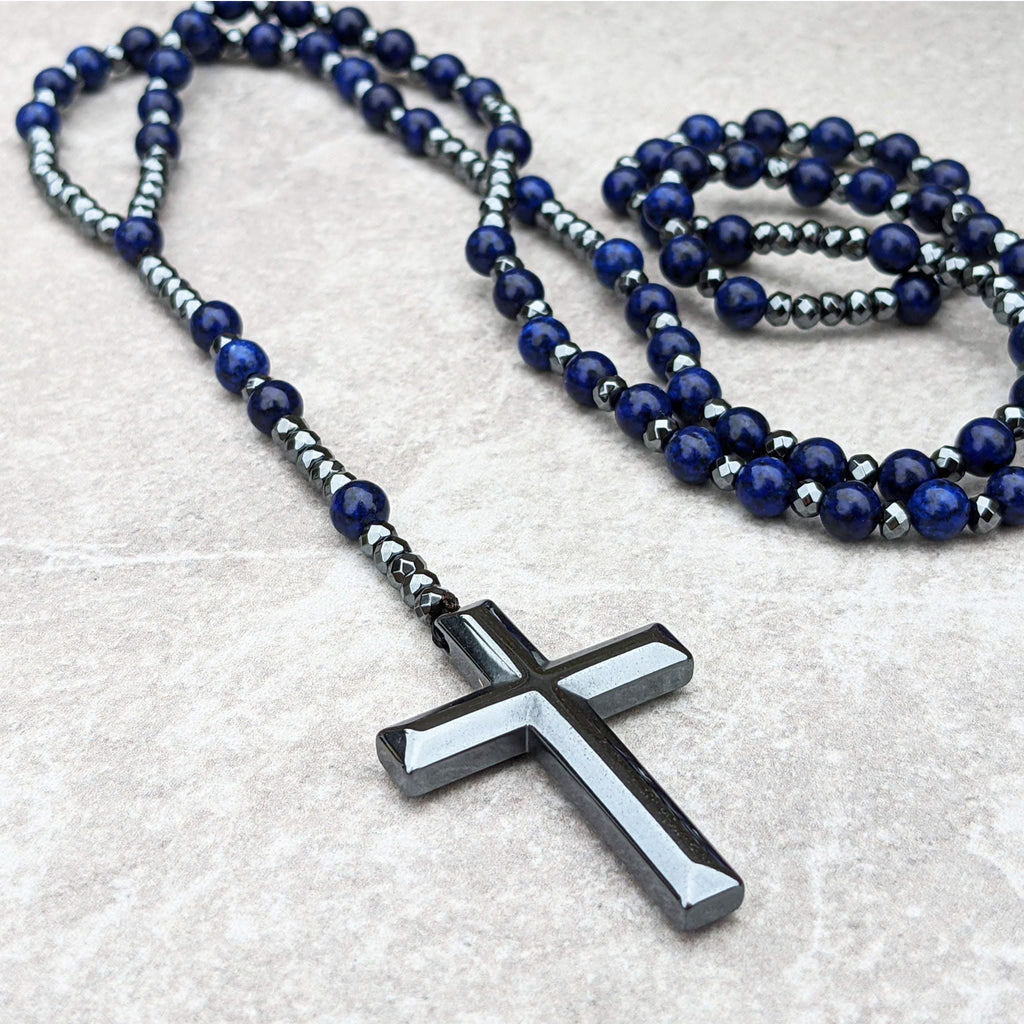 Collana Rosario da Uomo AstraVea con Perle di Occhio di Tigre e Lapislazzuli