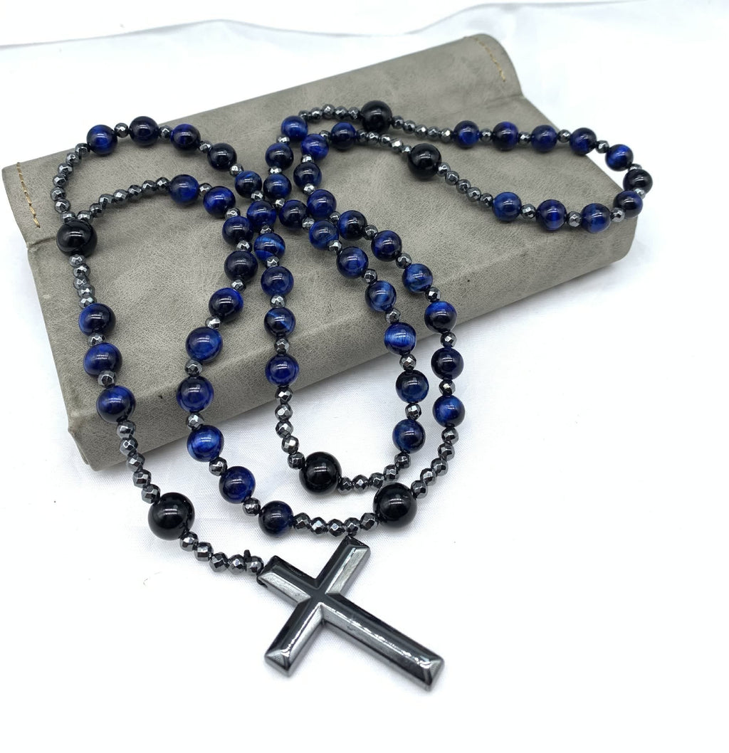 Collana Rosario da Uomo AstraVea con Perle di Occhio di Tigre e Lapislazzuli