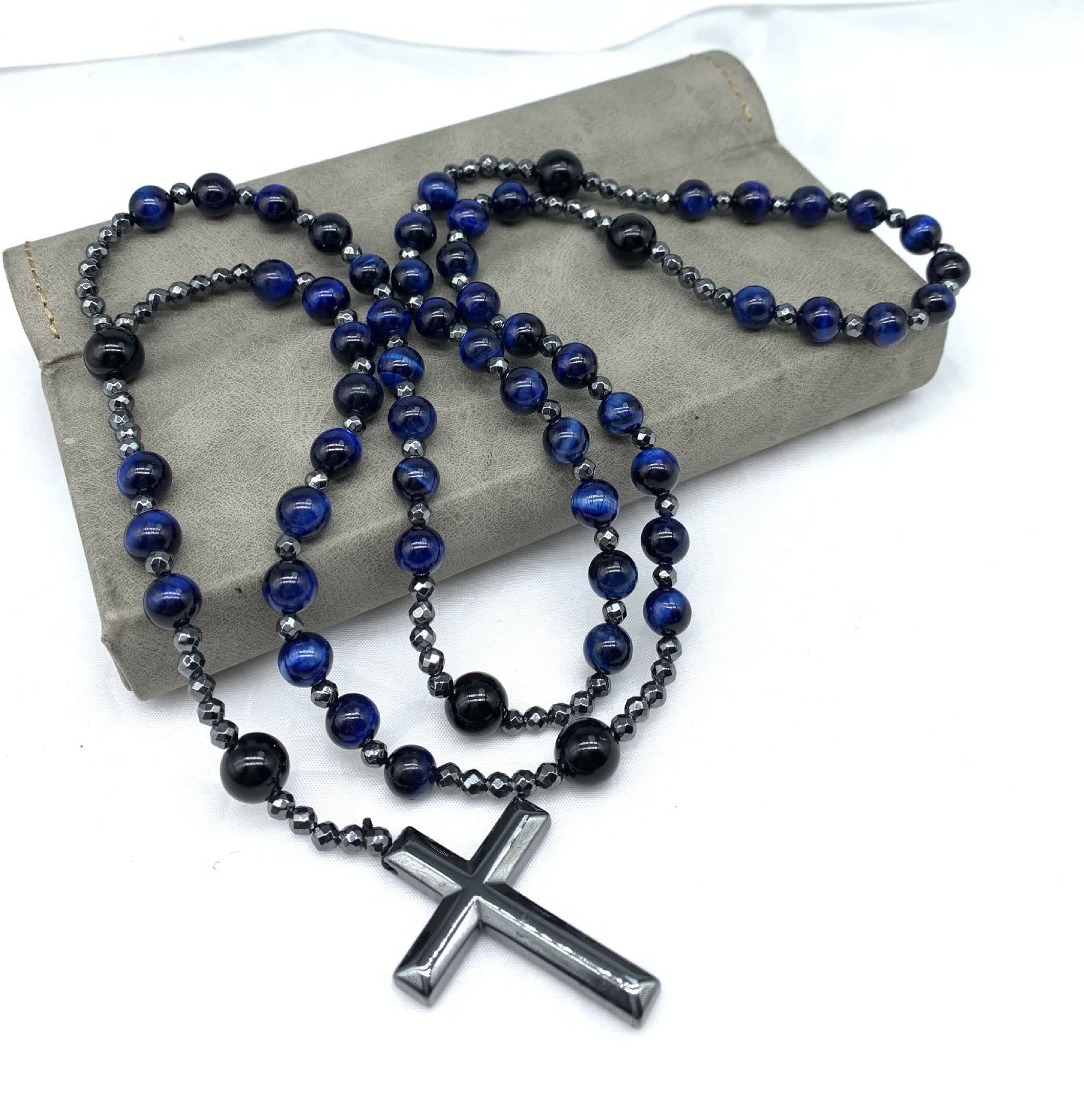 Collana Rosario da Uomo AstraVea con Perle di Occhio di Tigre e Lapislazzuli