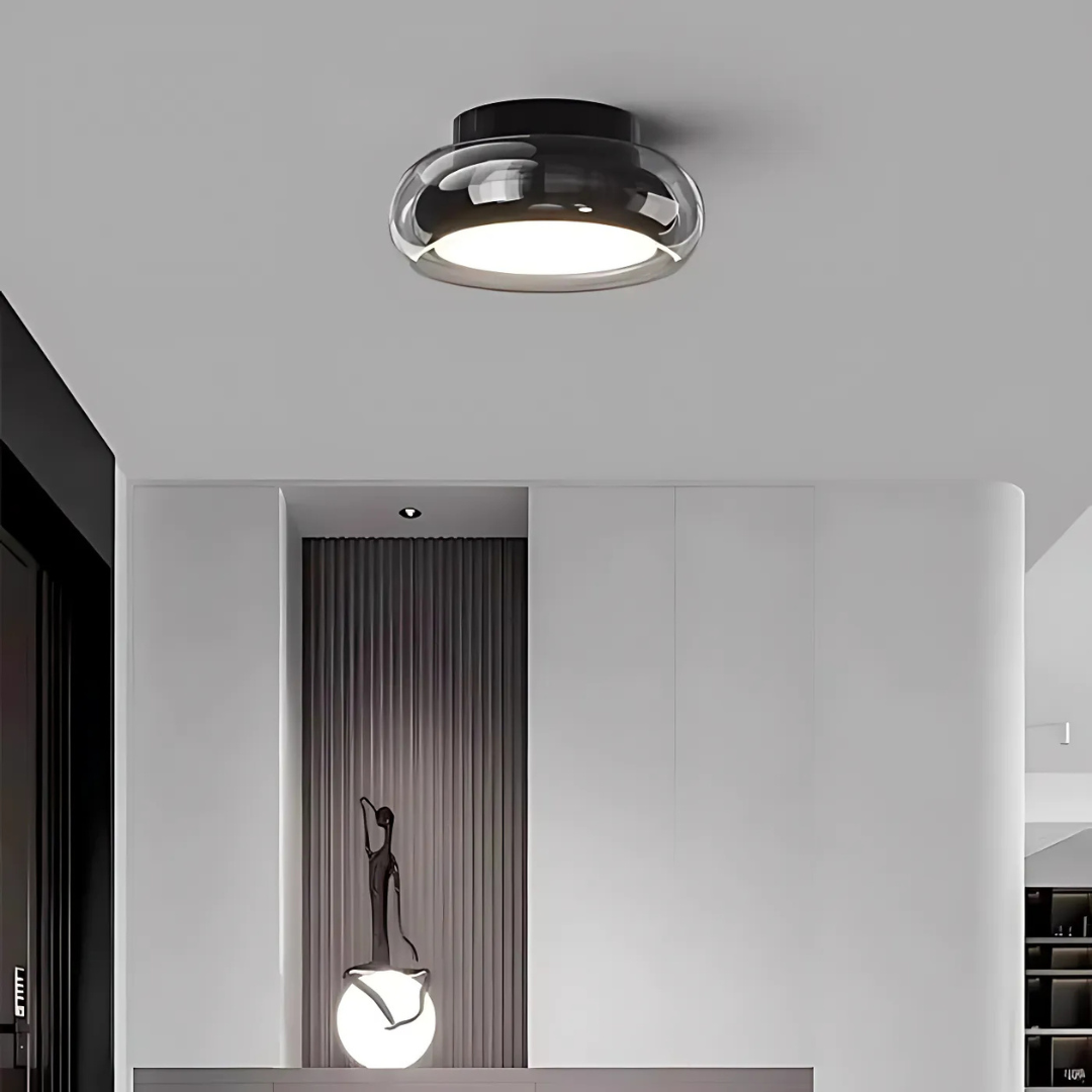 Lampada da soffitto Tivora – Metallo e vetro – Nero – Ø 30 cm – Design retro con illuminazione a LED