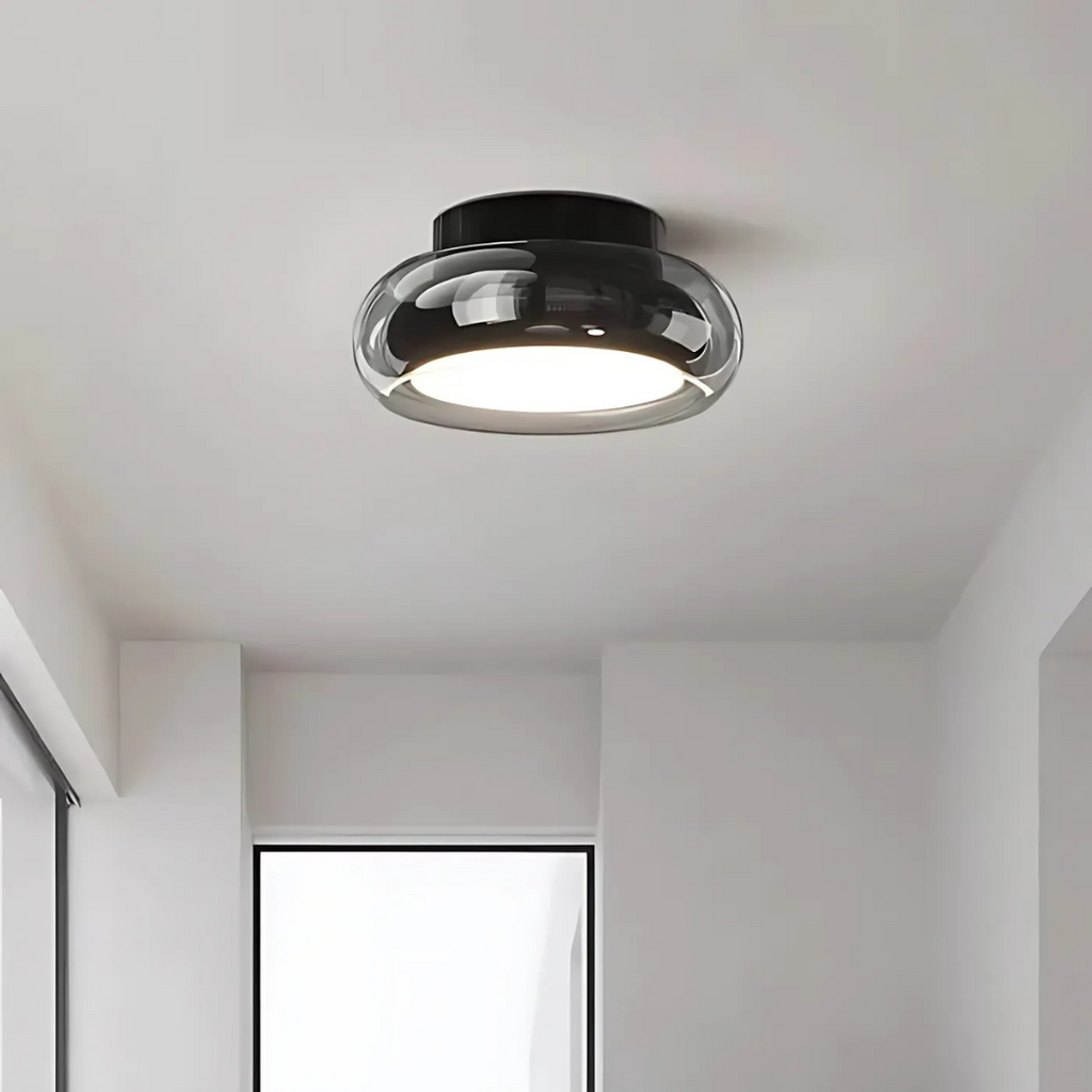 Lampada da soffitto Tivora – Metallo e vetro – Nero – Ø 30 cm – Design retro con illuminazione a LED