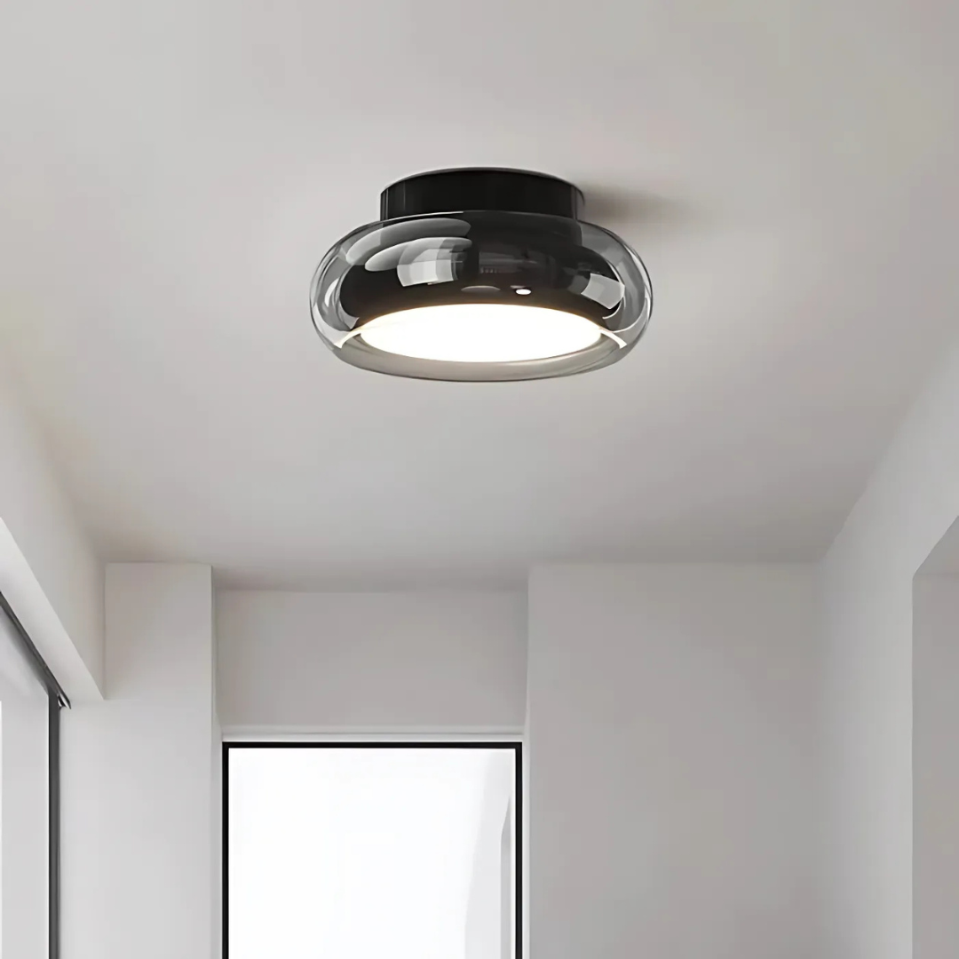 Lampada da soffitto Tivora – Metallo e vetro – Nero – Ø 30 cm – Design retro con illuminazione a LED