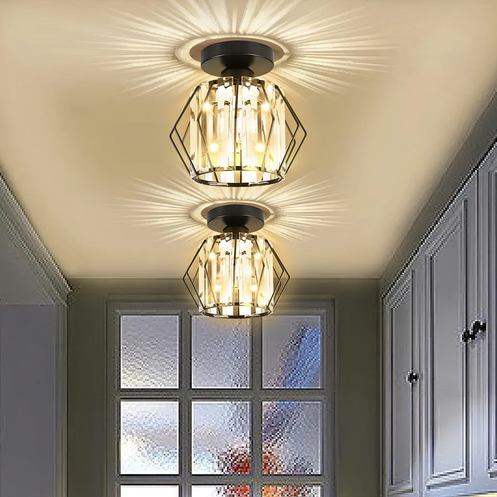 Lampada da soffitto Trisal – Ferro & Cristallo – Trasparente – 40×40 cm – Design moderno per soggiorno e camera da letto