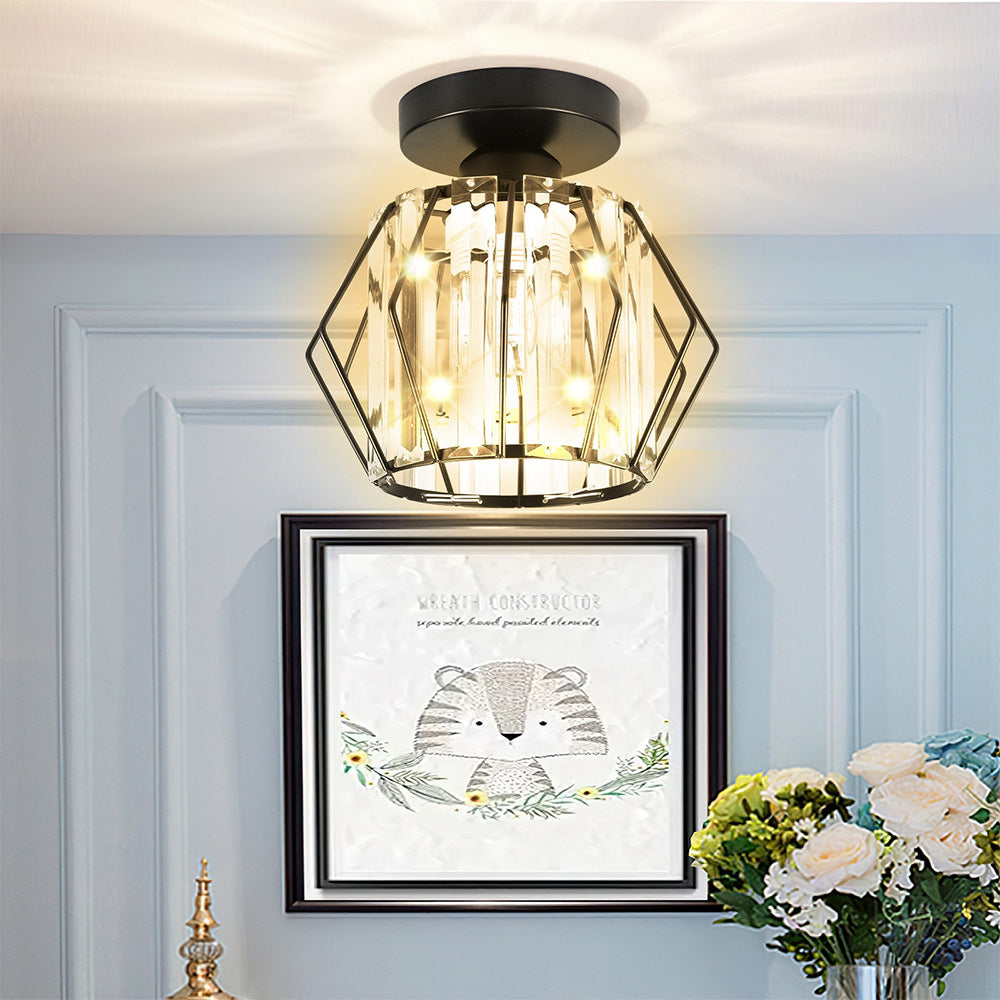 Lampada da soffitto Trisal – Ferro & Cristallo – Trasparente – 40×40 cm – Design moderno per soggiorno e camera da letto