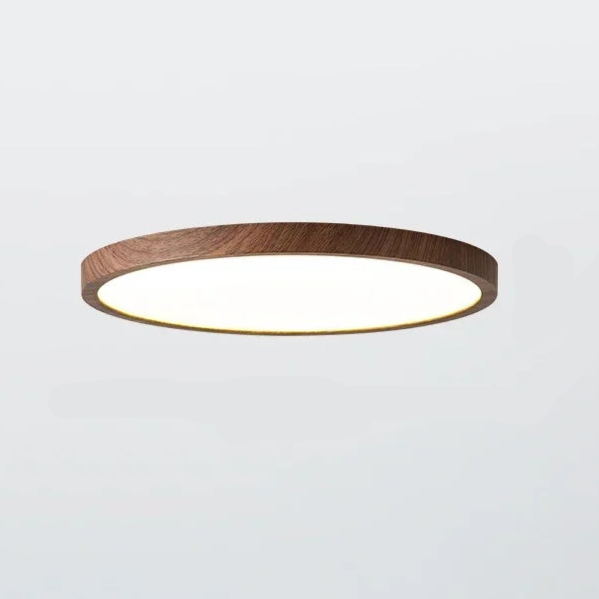 Lampada da soffitto circolare moderna con illuminazione LED regolabile in calda finitura noce per soggiorno e camera da letto