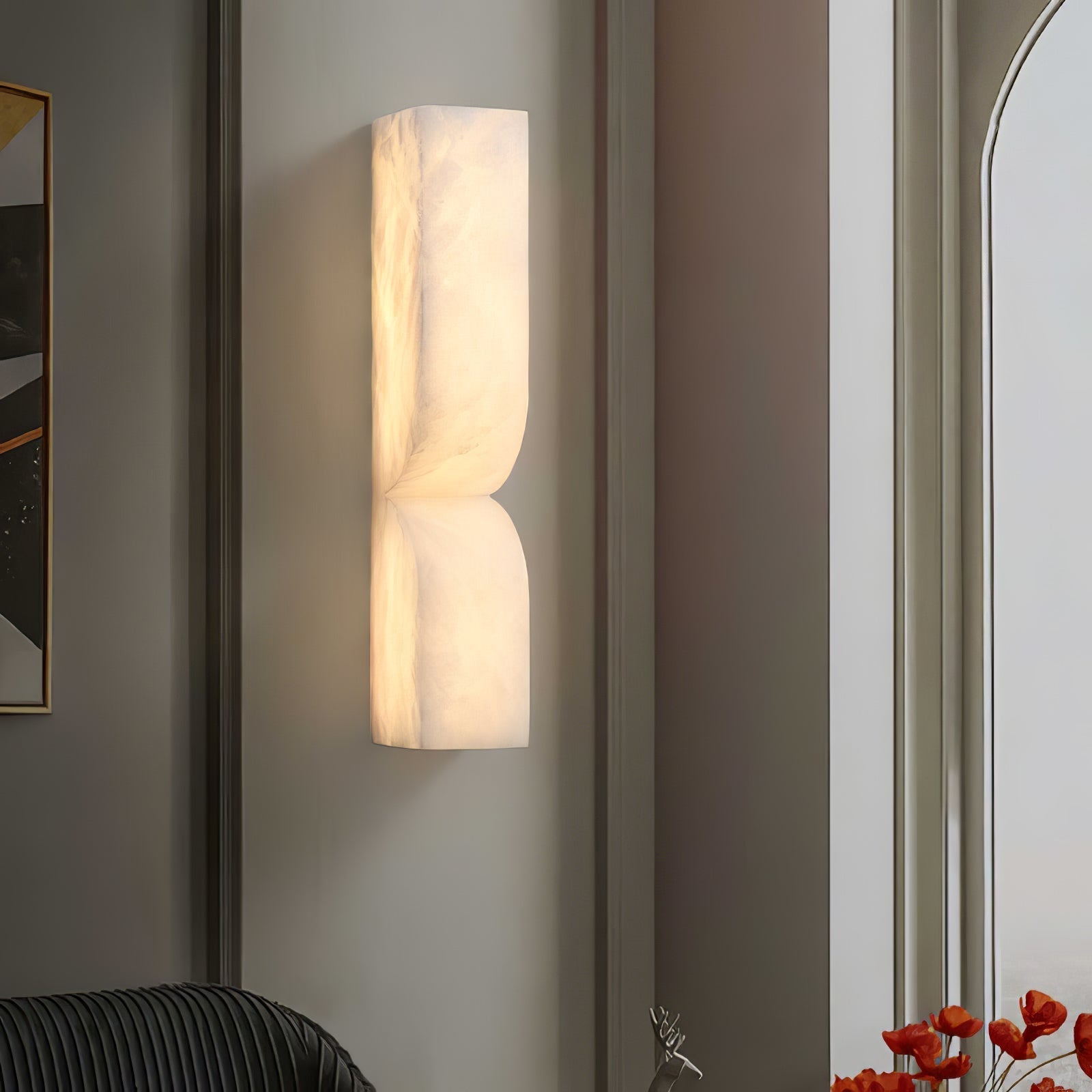 Lampada da Parete – Alabastro & Metallo – Nero – Verticale – Design Elegante per Illuminazione Stile