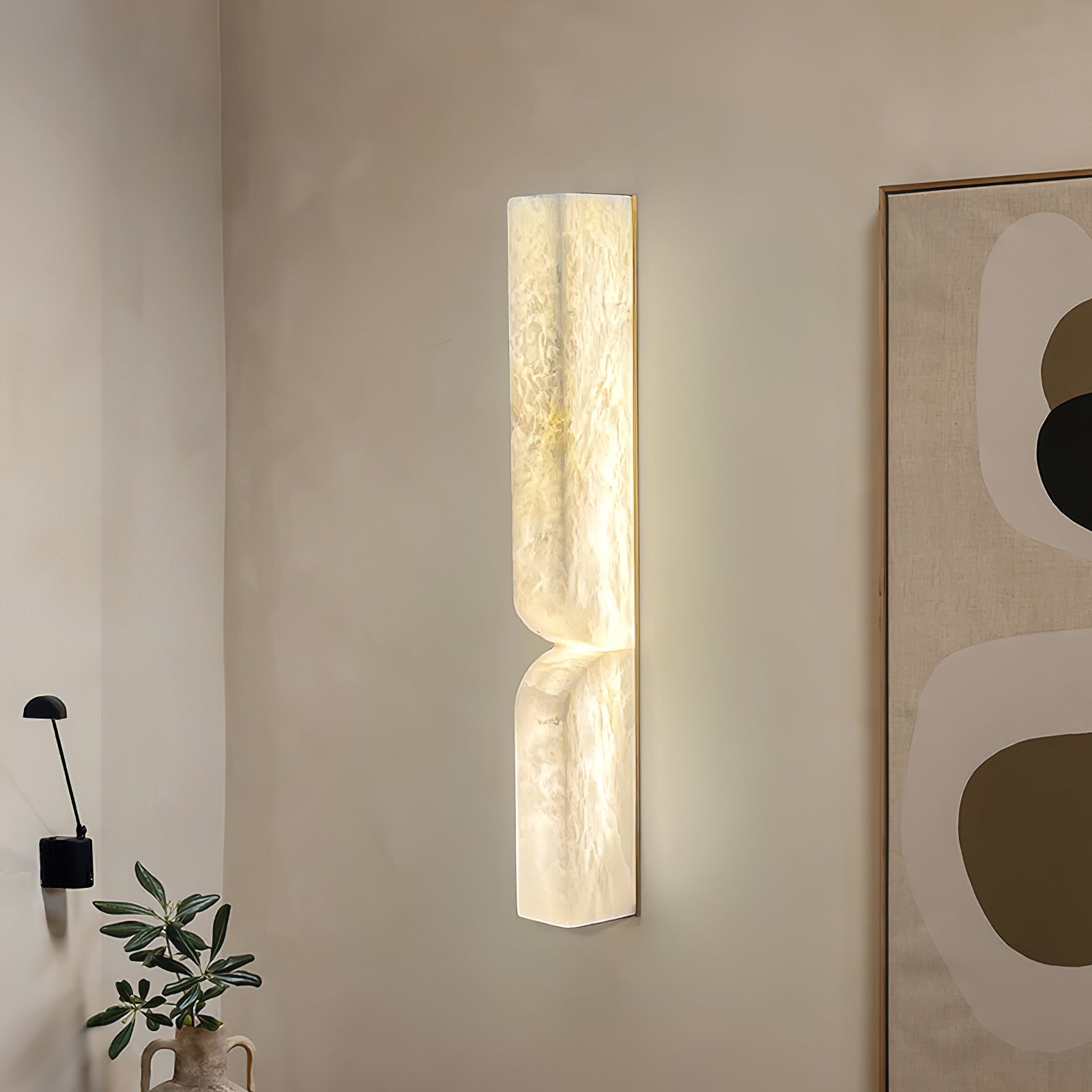 Lampada da Parete – Alabastro & Metallo – Nero – Verticale – Design Elegante per Illuminazione Stile