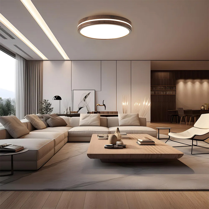 Zallon Plafoniera – Legno – Calda – Ø 40 cm – Illuminazione LED moderna per soggiorno e camera da letto