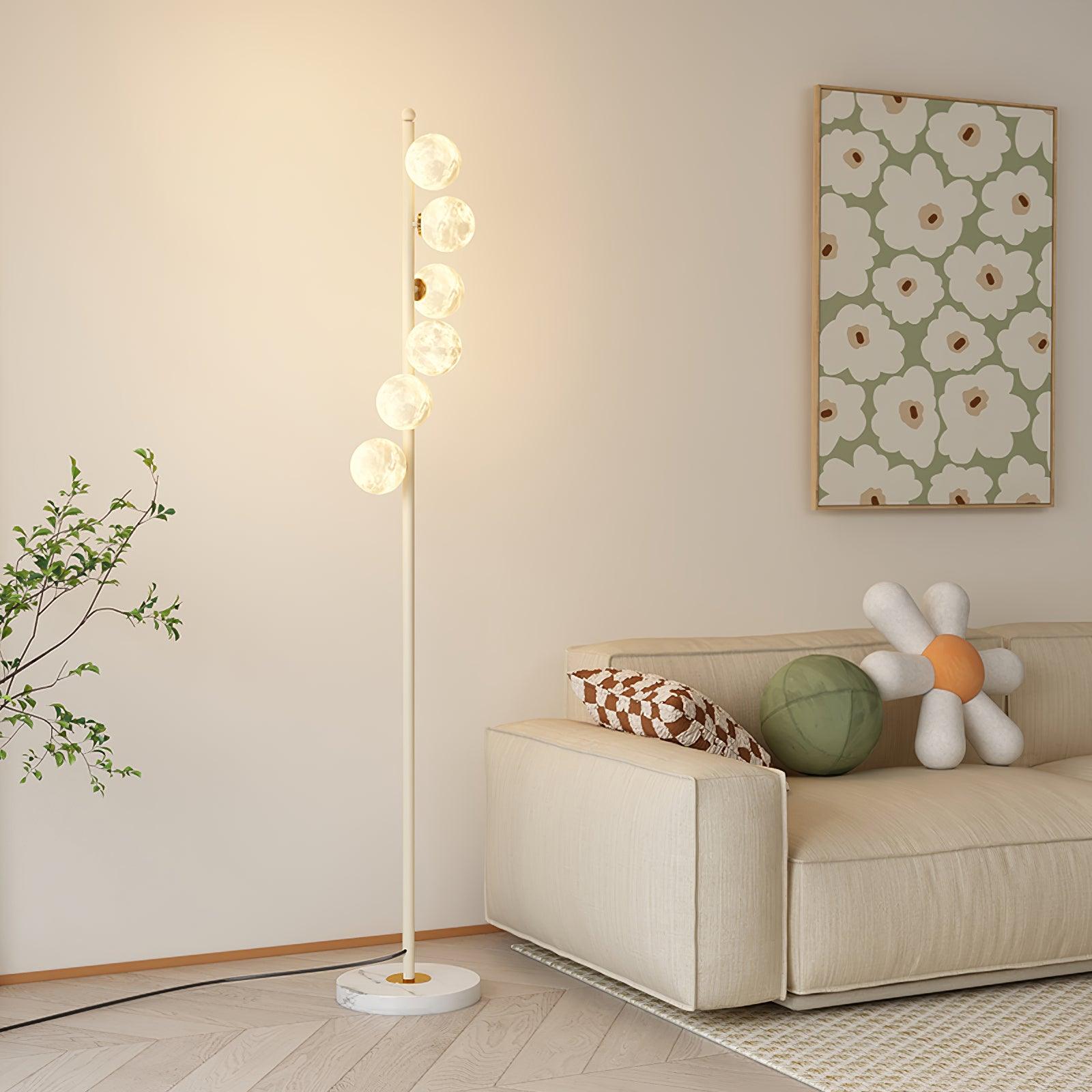 Lampada da terra Zalvon – Metallo e Marmo – Bianco – 160 cm – Elegante design a forma di luna per il soggiorno