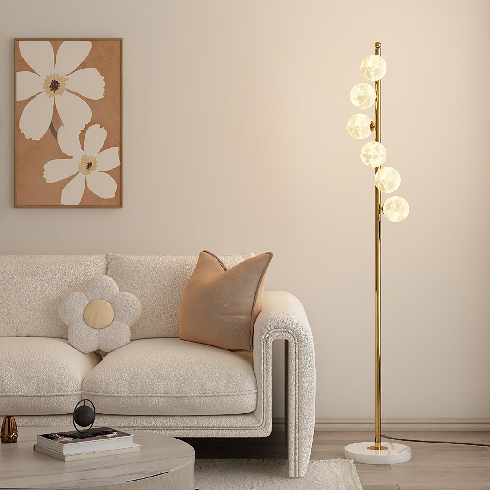 Lampada da terra Zalvon – Metallo e Marmo – Bianco – 160 cm – Elegante design a forma di luna per il soggiorno