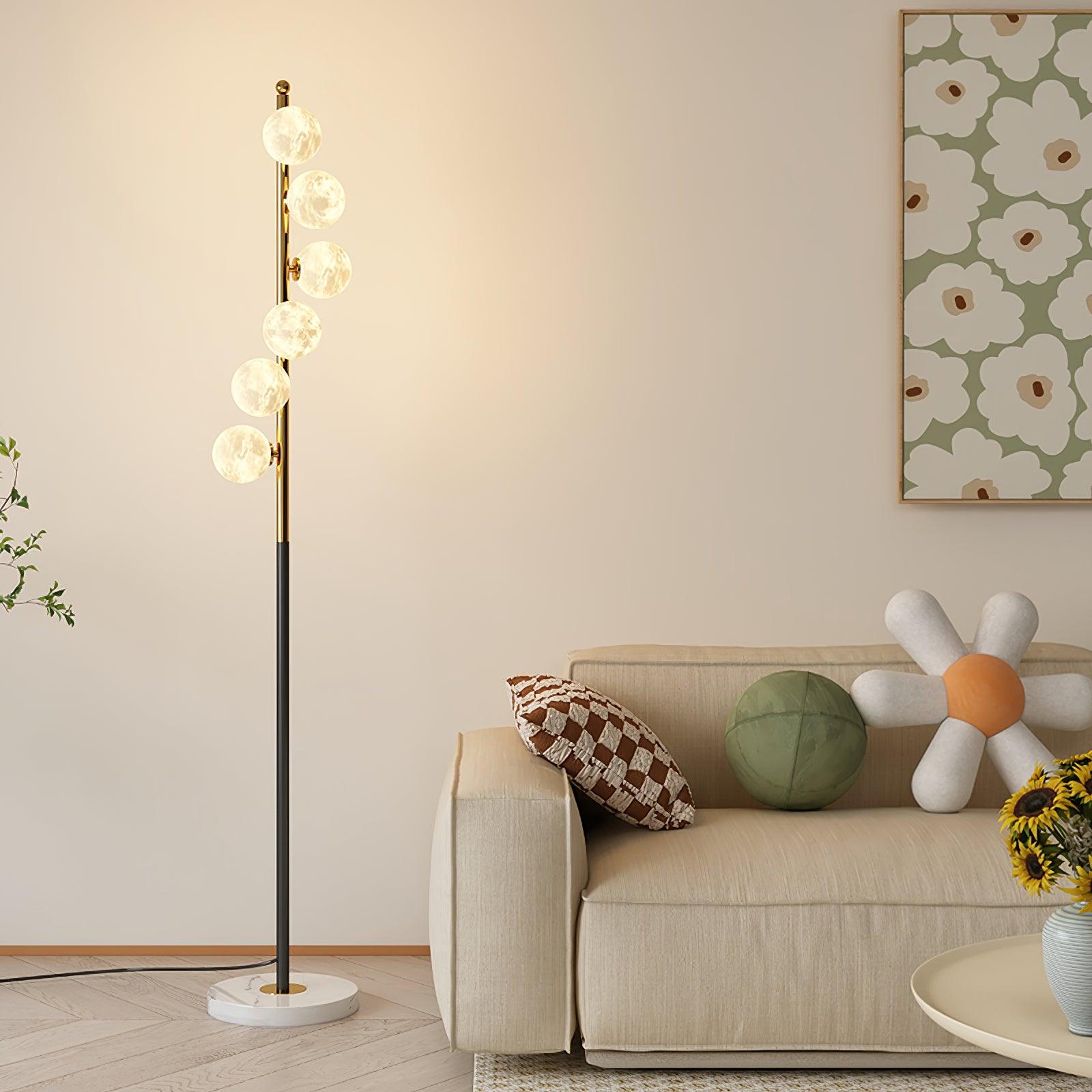 Lampada da terra Zalvon – Metallo e Marmo – Bianco – 160 cm – Elegante design a forma di luna per il soggiorno