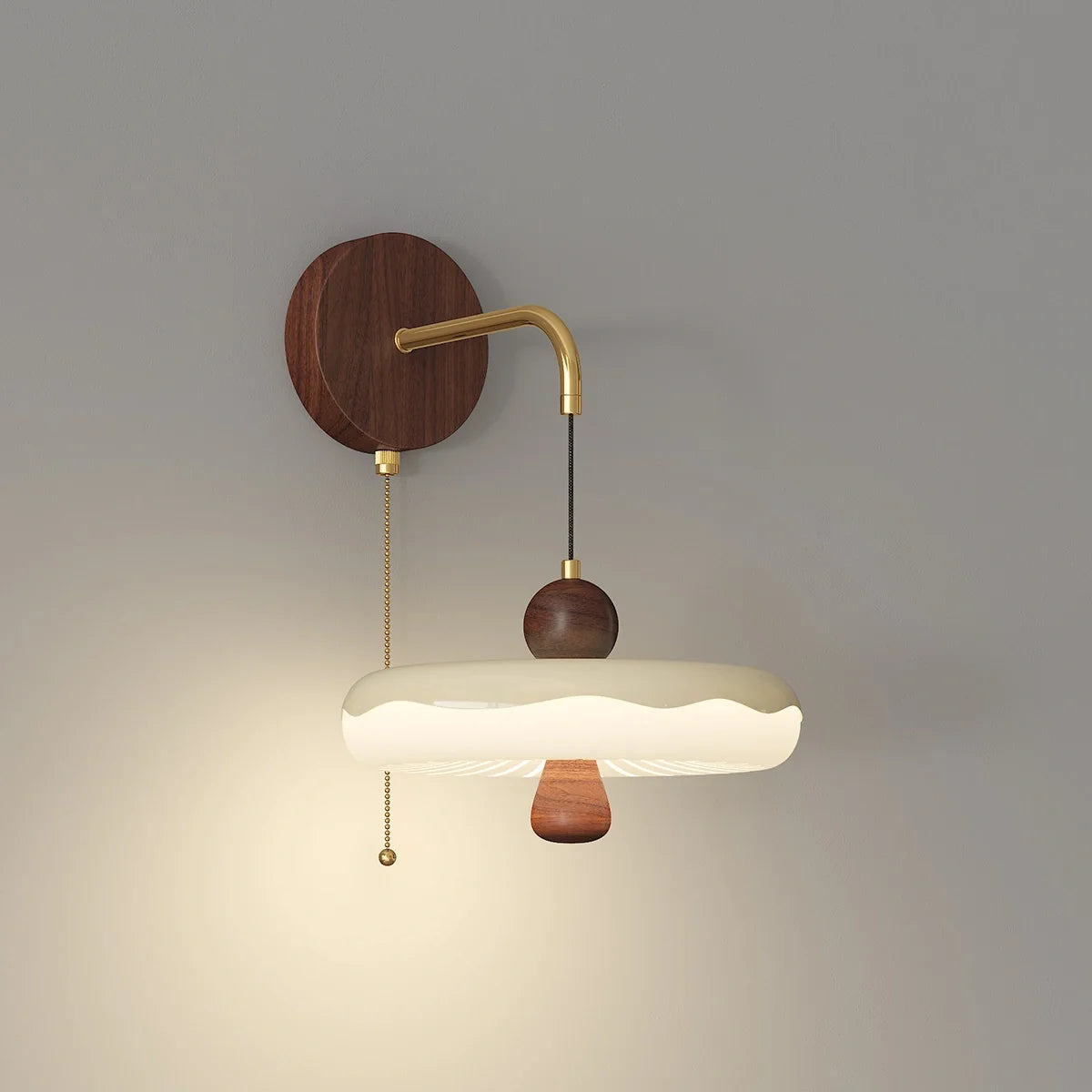Lampada da Parete Zelani – Tessuto – Crema – Mensola in Legno Integrata – Design Scandinavo per Interni