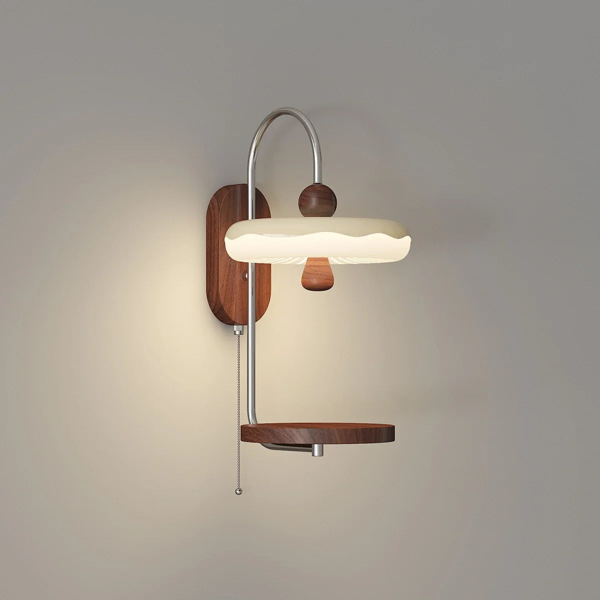 Lampada da Parete Zelani – Tessuto – Crema – Mensola in Legno Integrata – Design Scandinavo per Interni