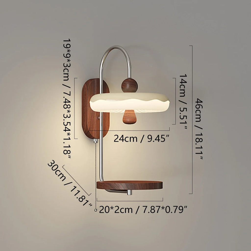 Lampada da Parete Zelani – Tessuto – Crema – Mensola in Legno Integrata – Design Scandinavo per Interni