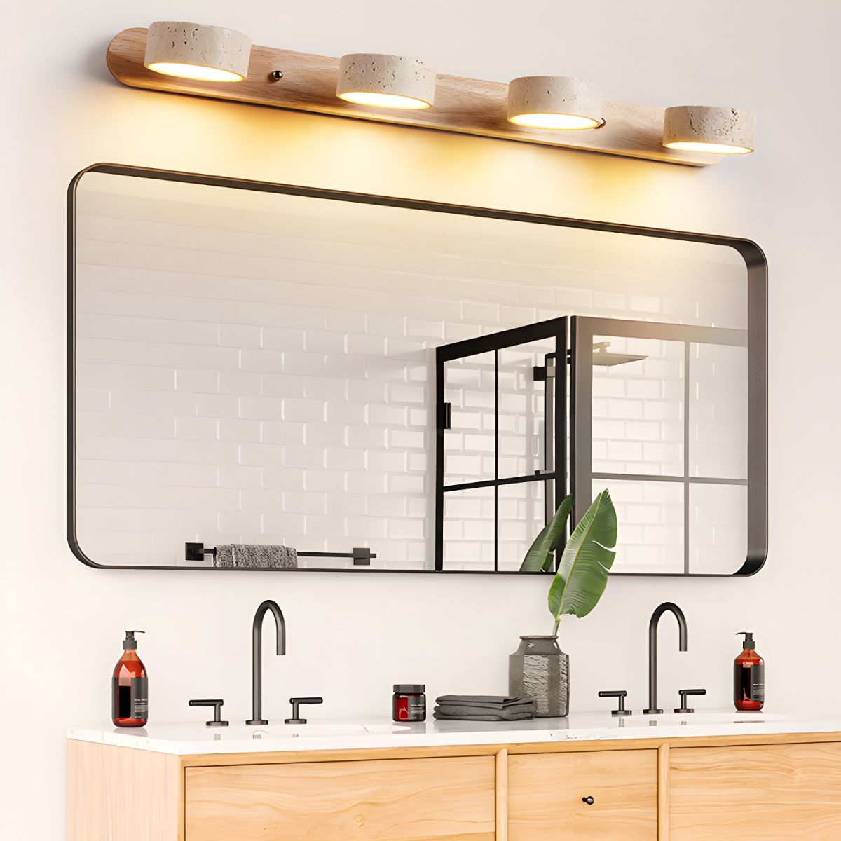 Zinzo Applique – Travertino & Metallo – Luce Calda – Moderna