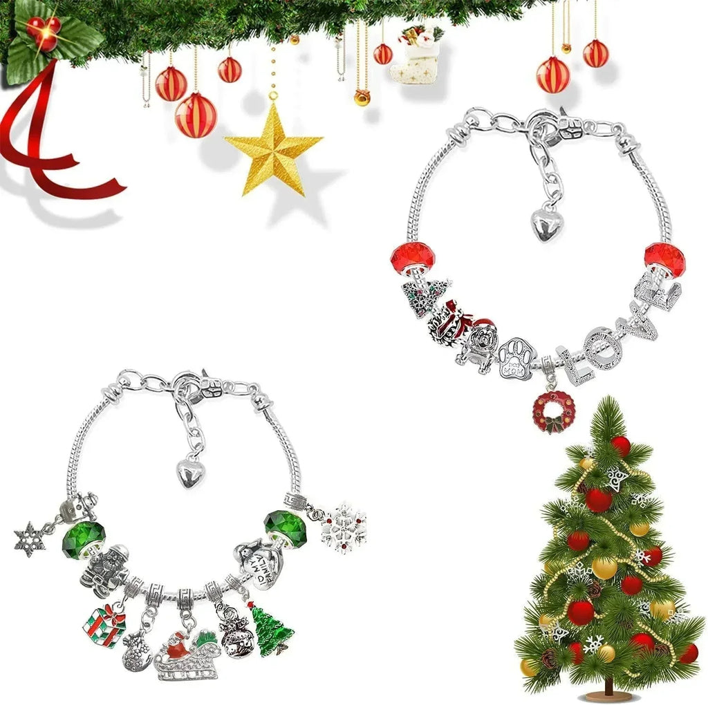 Set di gioielli dell'Avvento | Braccialetto di Natale fai-da-te con 24 ciondoli | Idea festiva per il conto alla rovescia