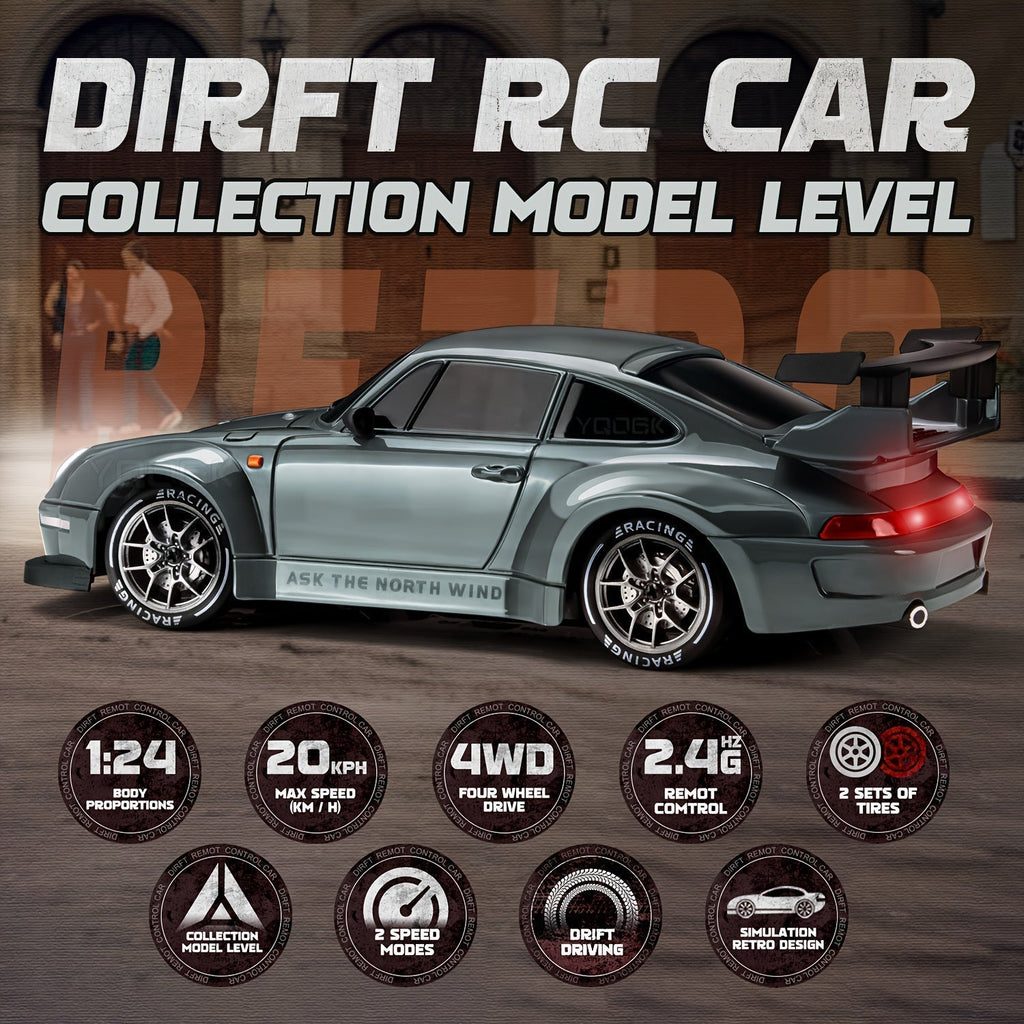 Ultimate 1:24 RC Driftcar con ruote LED – Giocattolo da corsa ricaricabile 4WD